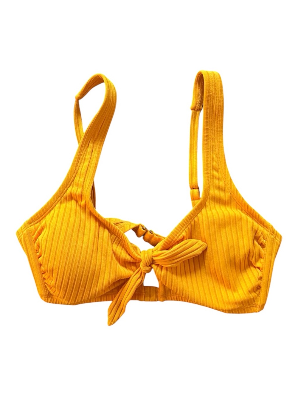Xhilaration Adjustable Knot-Front Keyhole Yellow Ribbed Bikini Top Large D/DD